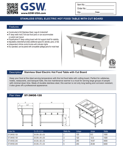 GSW USA ST-2WOE-120 30" Hot Food Table