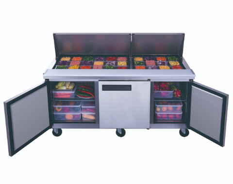 Dukers DSP72-30M-S3 3-Door Commercial Food Prep Table Refrigerator_Mega Top