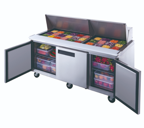 Dukers DSP72-30M-S3 3-Door Commercial Food Prep Table Refrigerator_Mega Top