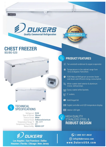 Dukers BD/BG-520 59" CHEST FREEZER WITH SOLID DOOR