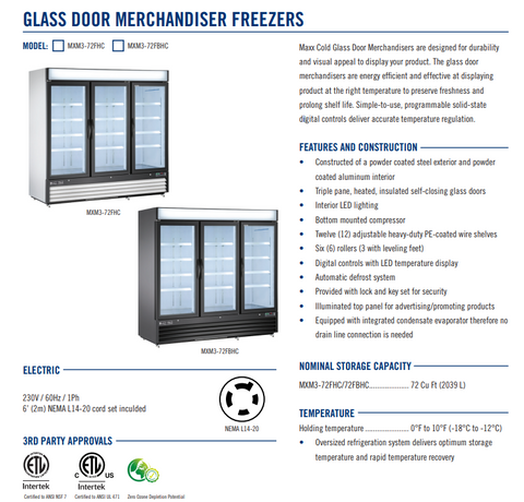 Maxximum MXM3-72FHC Maxx Cold X-Series Freezer Merchandiser Reach-in Three-section