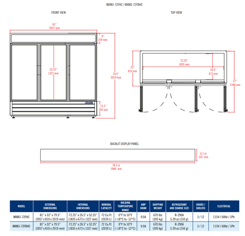 Maxximum MXM3-72FHC Maxx Cold X-Series Freezer Merchandiser Reach-in Three-section