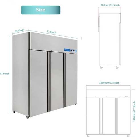 Aceland ARF-72B 72" Reach-in Three door COMBO Refrigerator and Freezer 54 Cu.Ft.