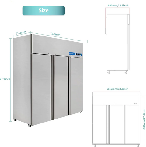 Aceland ARF-72B NON-ETL 72" Reach-in Three door COMBO Refrigerator and Freezer 54 Cu.Ft.