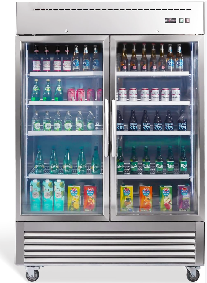 Aceland AR-49BG Reach In Double Glass Door Refrigerator-49 Cubic Feet