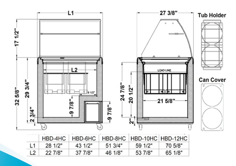 Excellence Industries HBD-10HC 59 1/2" Stand Alone Ice Cream Dipping Cabinet w/ 18 Tub Capacity - White, 115v