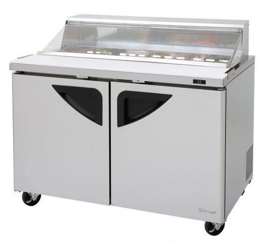 Turbo Air TST-48SD-N-CL 2 48" Two Section Sandwich / Salad Prep Table w/ 2 Doors, 12 Pans