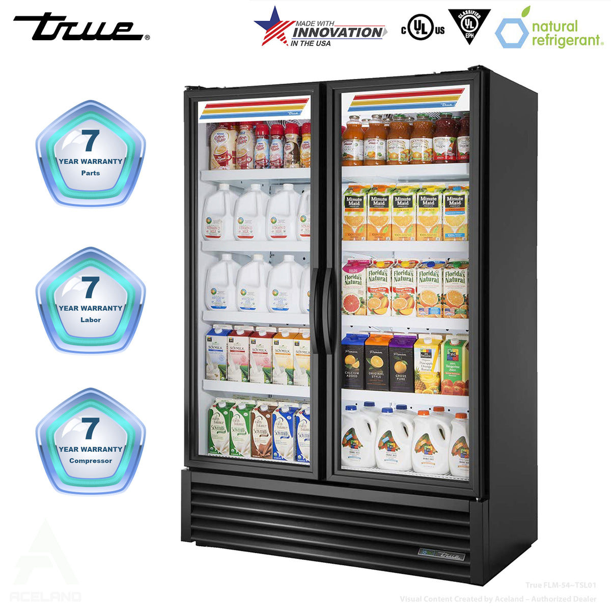 True FLM-54~TSL01 54" Two Section Glass Door Merchandiser w/ Swinging Doors, Black, 115v