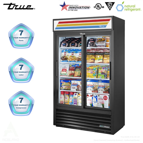 True GDM-41SL-HC-LD 47 1/8" White Two Section Slim Line Refrigerated Sliding Gla
