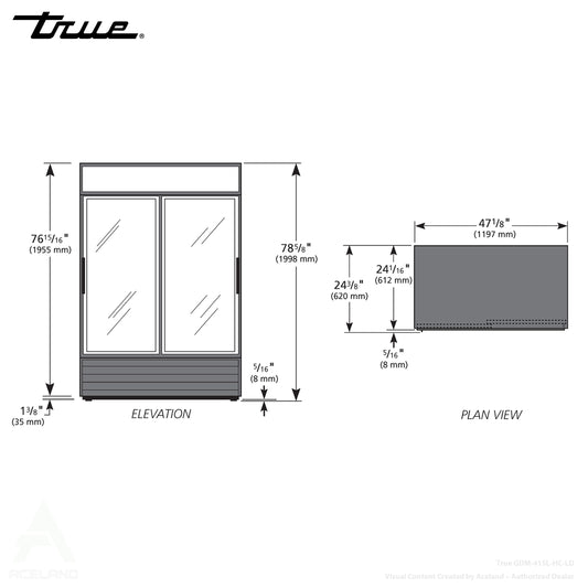 True GDM-41SL-HC-LD 47 1/8" White Two Section Slim Line Refrigerated Sliding Gla