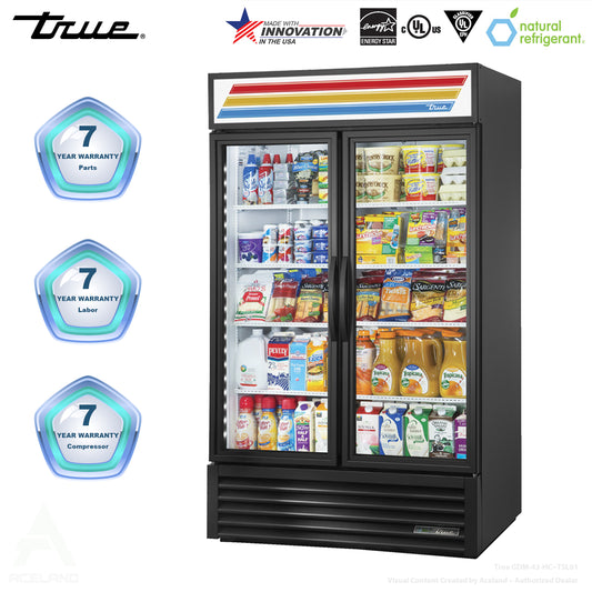 True GDM-43-HC~TSL01 47 1/8" Black Two Section Two Swing Glass Door Refrigerated