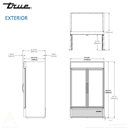 True GDM-43-HC~TSL01 47 1/8" Black Two Section Two Swing Glass Door Refrigerated