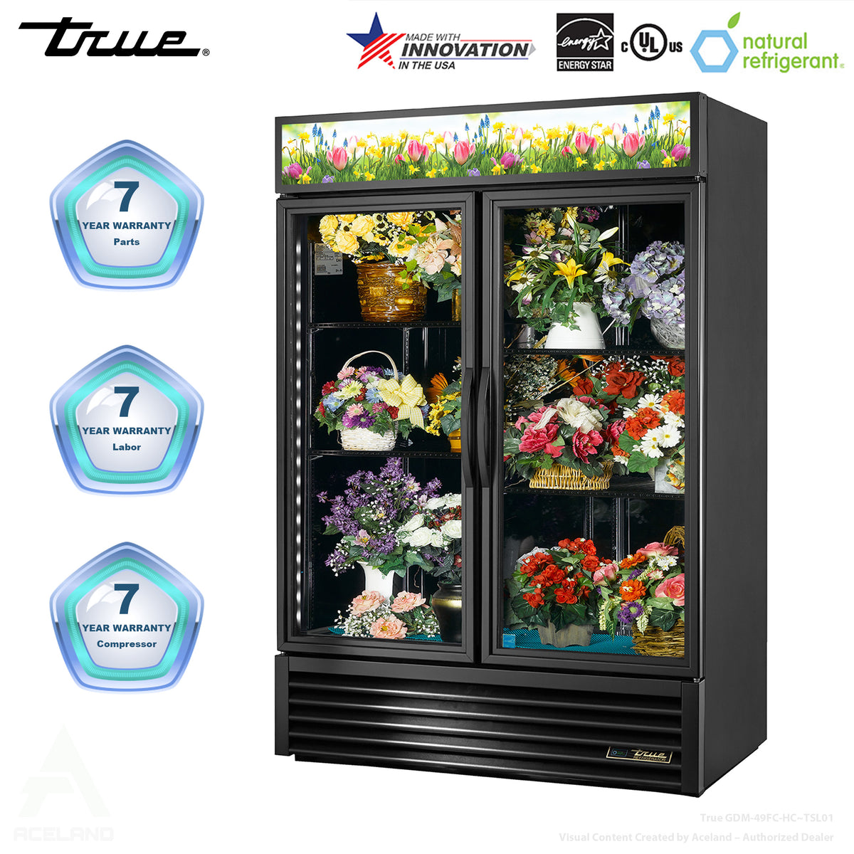 True GDM-49FC-HC~TSL01 54" Double Swing Glass Door Black Floral Merchandiser, 4