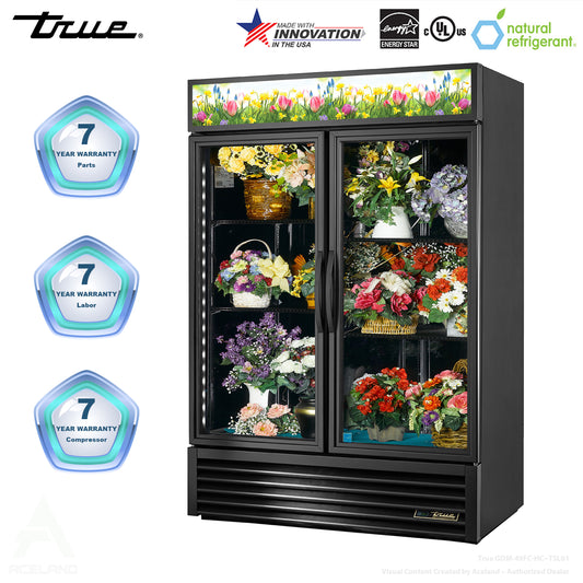 True GDM-49FC-HC~TSL01 54" Double Swing Glass Door Black Floral Merchandiser, 4