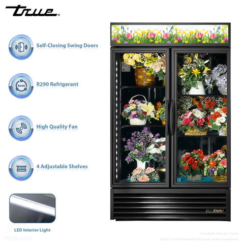 True GDM-49FC-HC~TSL01 54" Double Swing Glass Door Black Floral Merchandiser, 4