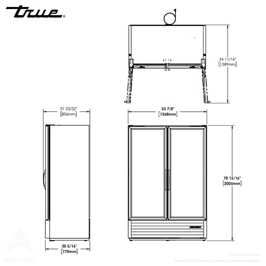 True FLM-54~TSL01 54" Two Section Glass Door Merchandiser w/ Swinging Doors, Black, 115v