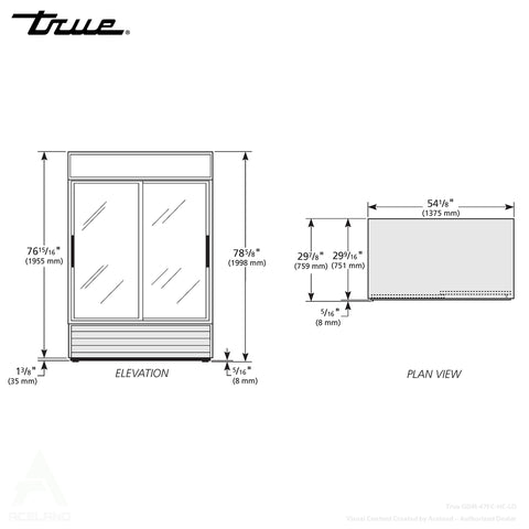 True GDM-47FC-HC-LD 54" Double Slide Glass Door Black Floral Merchandiser