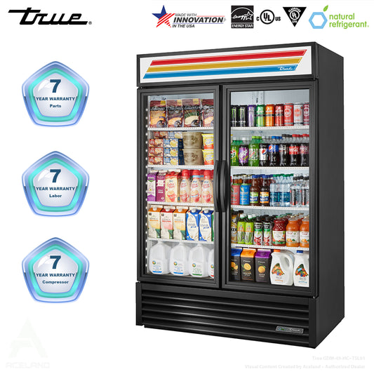 True GDM-49-HC~TSL01 54 1/8" White Two Section Glass Door Refrigerated Merchandi