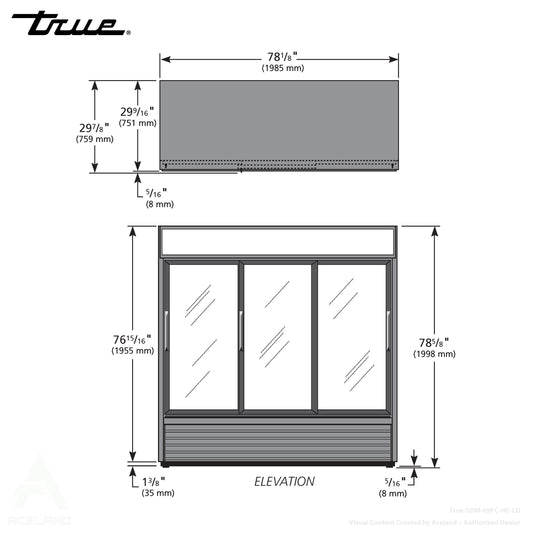 True GDM-69FC-HC-LD 78" Three Section Sliding Glass Door Floral Merchandiser, 11