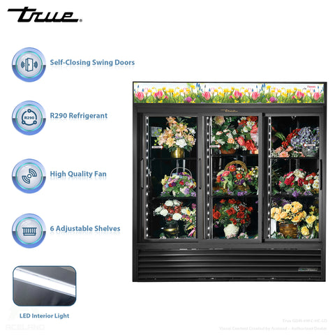 True GDM-69FC-HC-LD 78" Three Section Sliding Glass Door Floral Merchandiser, 11