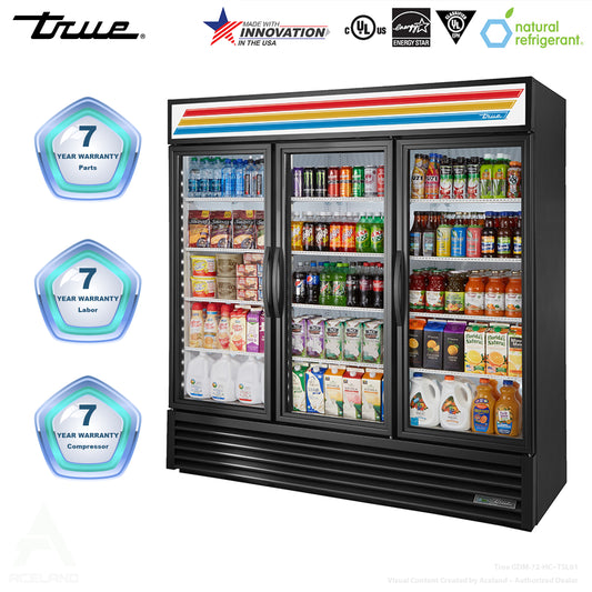 True GDM-72-HC~TSL01 78" Three Section Glass Swing Door Refrigerated Merchandise