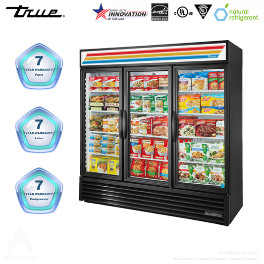 True GDM-72F-HC~TSL01 78" Three Section Glass Swing Door Merchandiser Freezer, 7