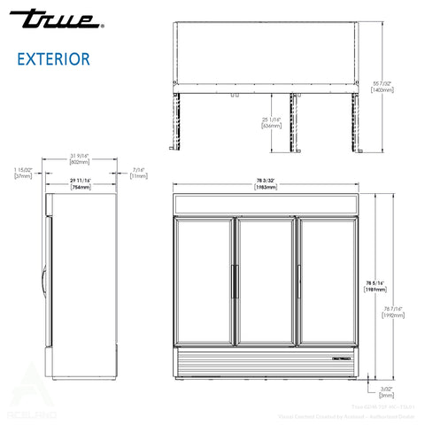 True GDM-72FC-HC~TSL01 78" Triple Swing Glass Door Refrigerated Floral Case