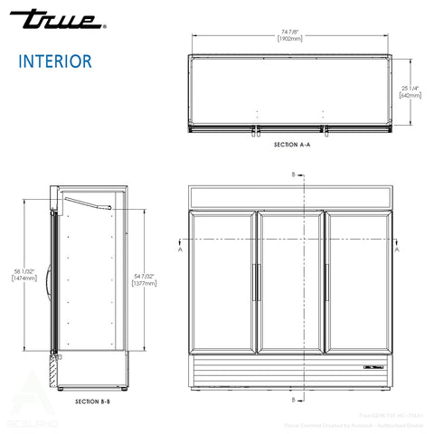 True GDM-72F-HC~TSL01 78" Three Section Glass Swing Door Merchandiser Freezer, 7