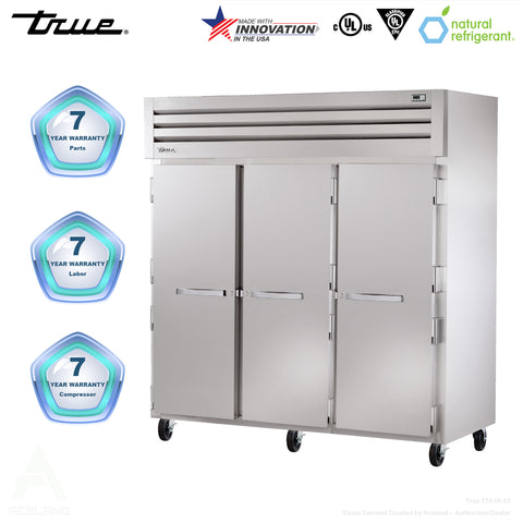 True STG3R-3S-HC 77 3/4" Three Section Reach In Refrigerator, (3) Left/Right Hinge Solid Doors, 115v