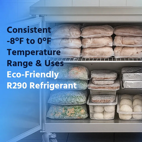 Aceland AUCF-48B 48" W Commercial Freezer Worktop Undercounter Freezer 12 Cu.ft Double Door Stainless Steel Counter Fan Cooling Freezer Food Prep Station for Restaurant, Bar Equipment