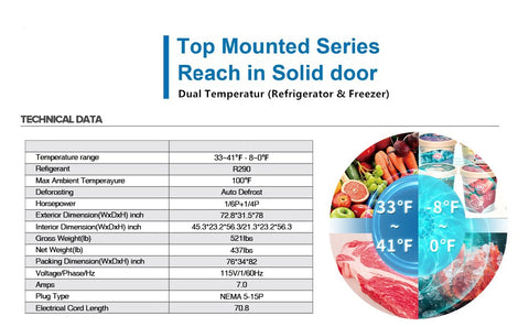 Aceland ARF-72B NON-ETL 72" Reach-in Three door COMBO Refrigerator and Freezer 54 Cu.Ft.