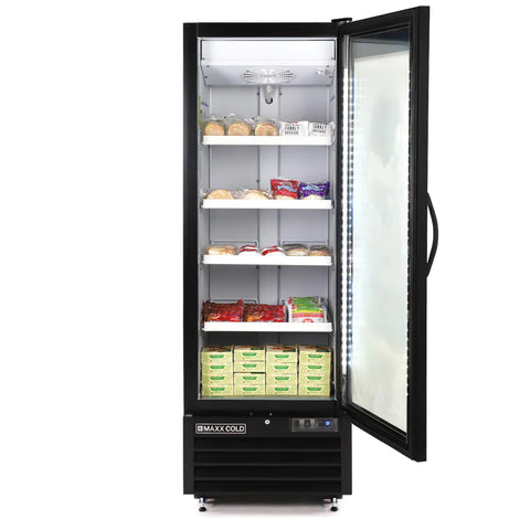 Maxx Cold MXGDM-30FBHC Single Glass Door Merchandiser Freezer, Large Storage Capacity, 30 cu. ft., in Black