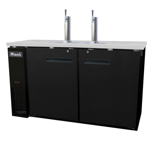 Migali C-DD60-2-HC Black 2 Solid Door 2 Single Tap Direct Draw Beer Cooler 60"