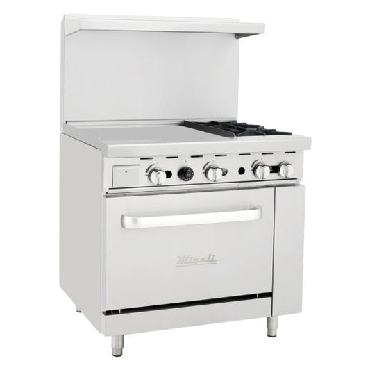Migali  C-RO2B-24GL-NG 2 Burner Range, 24” Griddle Left, (1) Oven, Natural Gas