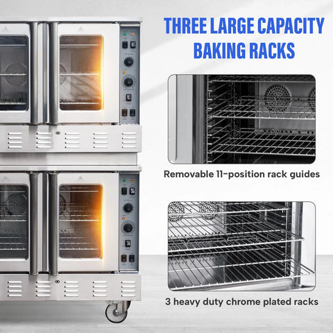 Commercial Convection Oven, WESTLAKE GCO511S 39" Double Deck Full Size Commercial Gas Convection Oven with Legs - 120,000 BTU