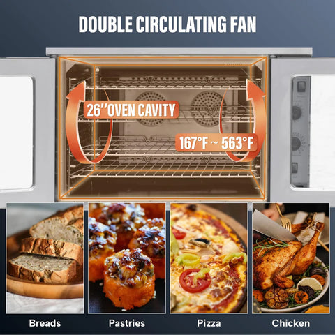 Commercial Convection Oven, WESTLAKE GCO511S 39" Double Deck Full Size Commercial Gas Convection Oven with Legs - 120,000 BTU