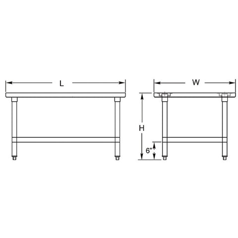 Commercial Work Table WT-E2436- Stainless Steel Top, Galvanized Undershelf  36x24"