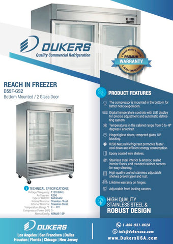 Dukers D55F-GS2 Bottom Mount Glass 2-Door Commercial Reach-in Freezer