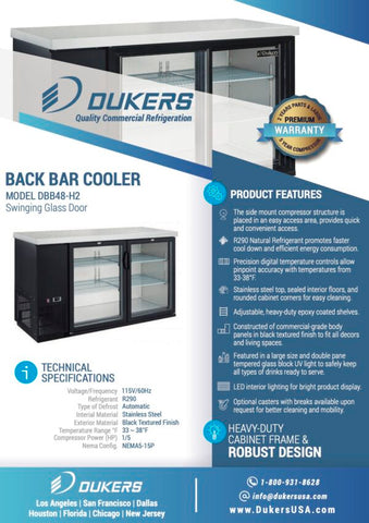 Dukers DBB48-H2 48" Two Swing Door Bar and Beverage Cooler - 11.2 Cu. Ft.