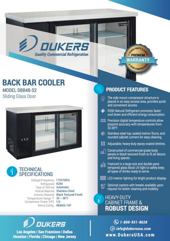 Dukers DBB48-S2 2-Door Bar and Beverage Cooler (Sliding Doors)