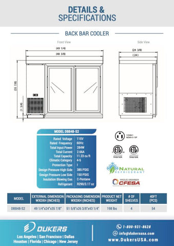 Dukers DBB48-S2 2-Door Bar and Beverage Cooler (Sliding Doors)