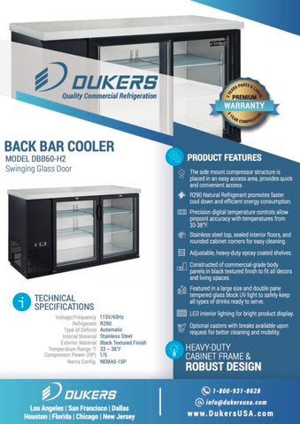 Dukers DBB60-H2 60" Two Swing Door Bar and Beverage Cooler - 15.2 Cu. Ft.
