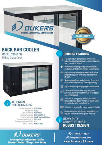 Dukers DBB60-S2 2 Door Bar and Beverage Cooler (Sliding Doors)