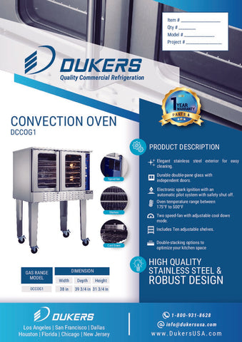 Dukers DCCOG1 Single Deck Convection Oven (Not Bakery Depth)