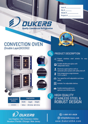 Dukers DCCOG2 Double Convection Oven (Not Bakery Depth)