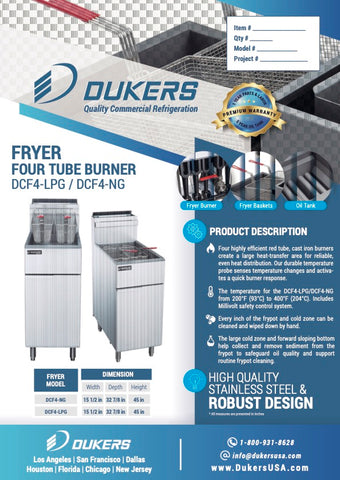 Dukers DCF4-LPG Liquid Propane Gas 50lb Fryer with 4 Tube Burners