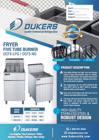 Dukers DCF5-LPG Liquid Propane Gas 70lb  Fryer with 5 Tube Burners