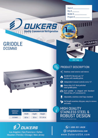 Dukers DCGM60 60 in. W Griddle with 5 Burners