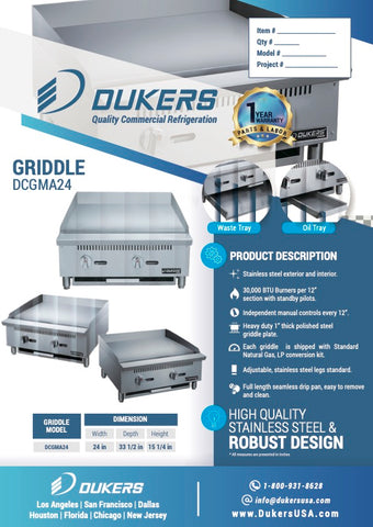 Dukers DCGMA24 24 in. W Griddle with 2 Burners