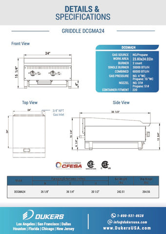 Dukers DCGMA24 24 in. W Griddle with 2 Burners